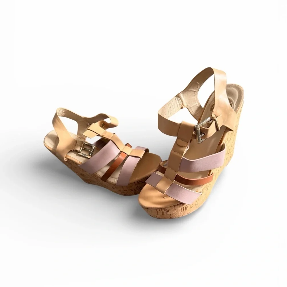 Wedge Sandals in Tan and Blush - Women's Strappy Cork Wedges